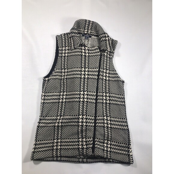 CHAPS Womens Sleeveless Cardigan Sweater Vest Large Black Check Cotton - Picture 1 of 9